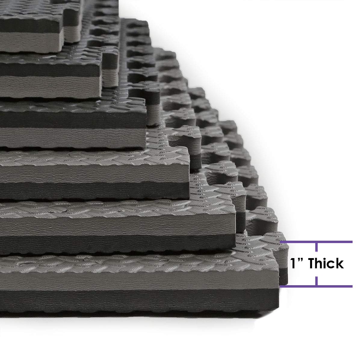 Xspec 1" Extra Thick 48 sq ft Reversible EVA Gym Foam Floor Mat Tiles (24" x 24"), Steel Pattern, 12 pcs, Black & Grey