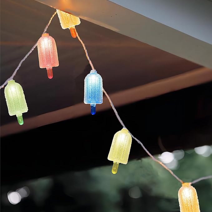 8.5Ft LED Popsicle String Lights - Plug in Colorful Ice Cream Decorative String Lights with 10 Popsicle Lights for Indoor Outdoor Parties Bedrooms Summer Patio Holiday Decor