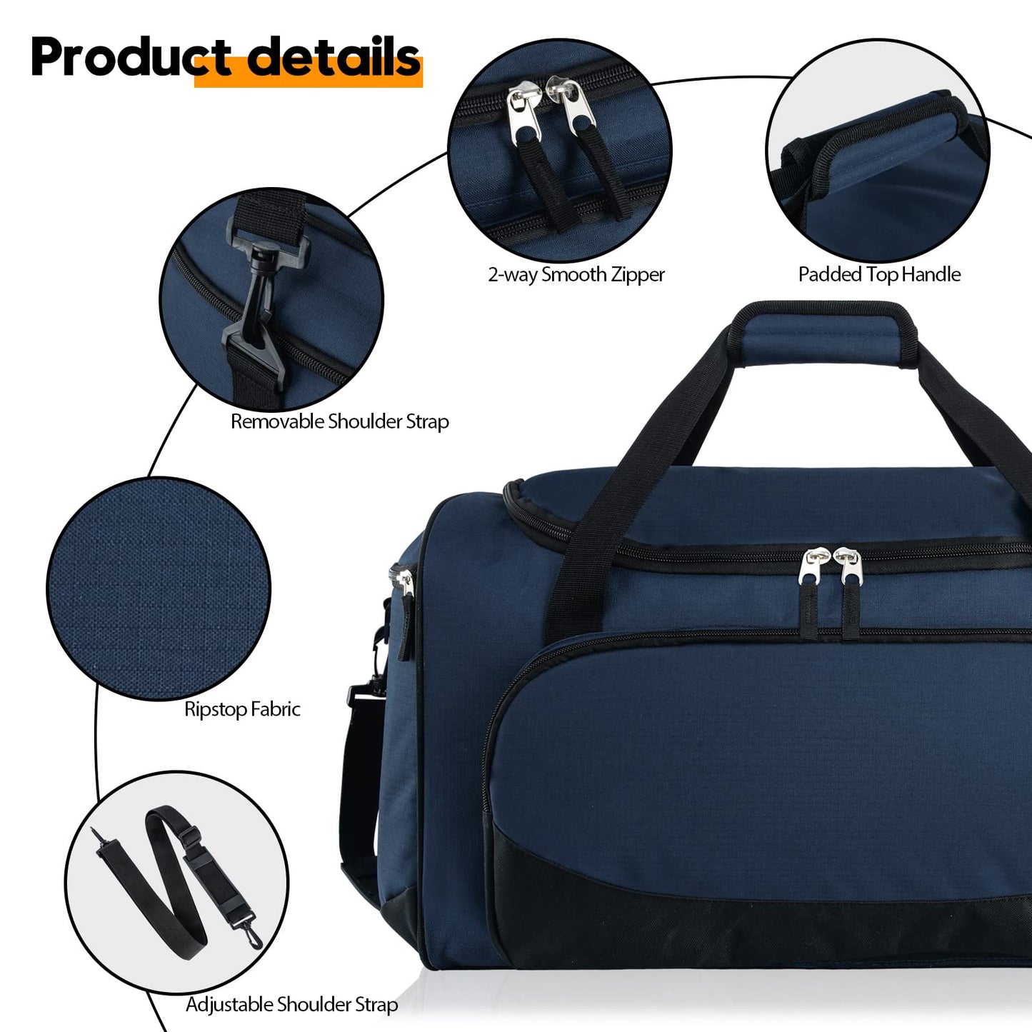 Gym Bag for Men - 55L Black Durable Large Duffle Bag for Travel, Workout, Fitness & Sport