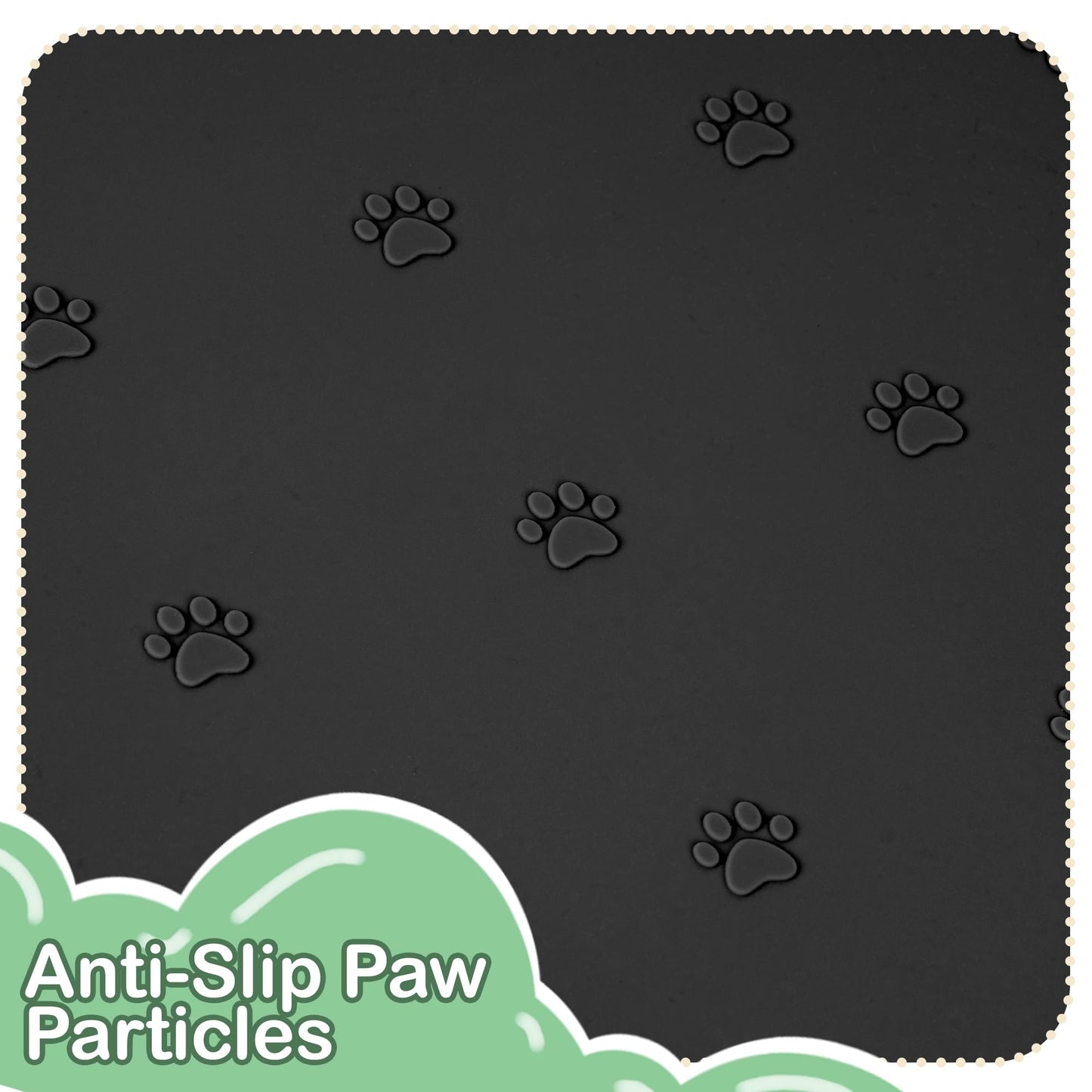 Greatbond 100% Waterproof Silicone Pet Feeding Mat,Warped Resistant Raised Edge BPA-Free Dog Cat Food Mats, Non-Slip Pet Placemat with High Lip to Prevent Spills, Dishwasher Safe, 21.5"x14" Black