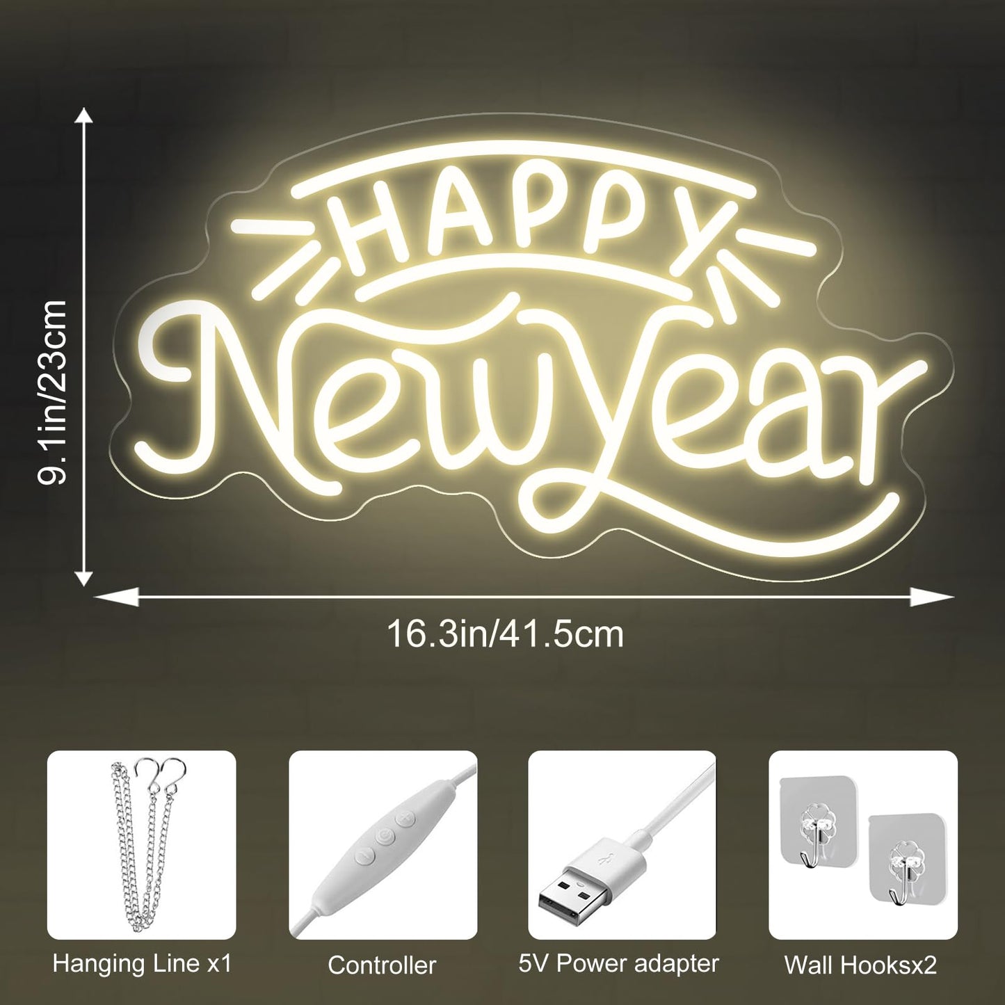 Happy New Year Neon Sign, LED Wall Light for New Year Party, Celebration Decor, Holiday Room Accent, Modern Neon Light for Bedroom, Living Room or Event Decor