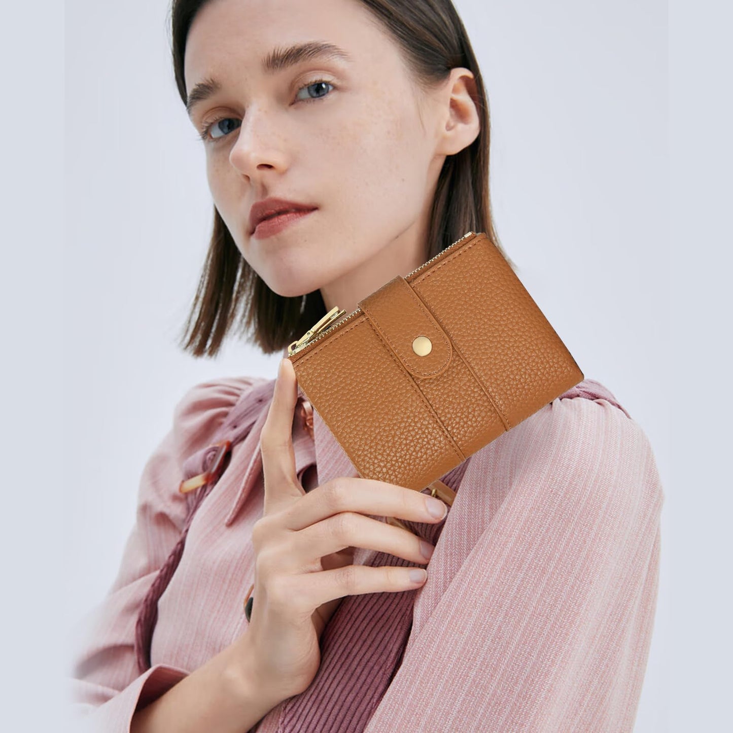 GOIACII Small Wallet for Women with Double Zipper Pocket RFID Blocking Ladies Wallet Leather