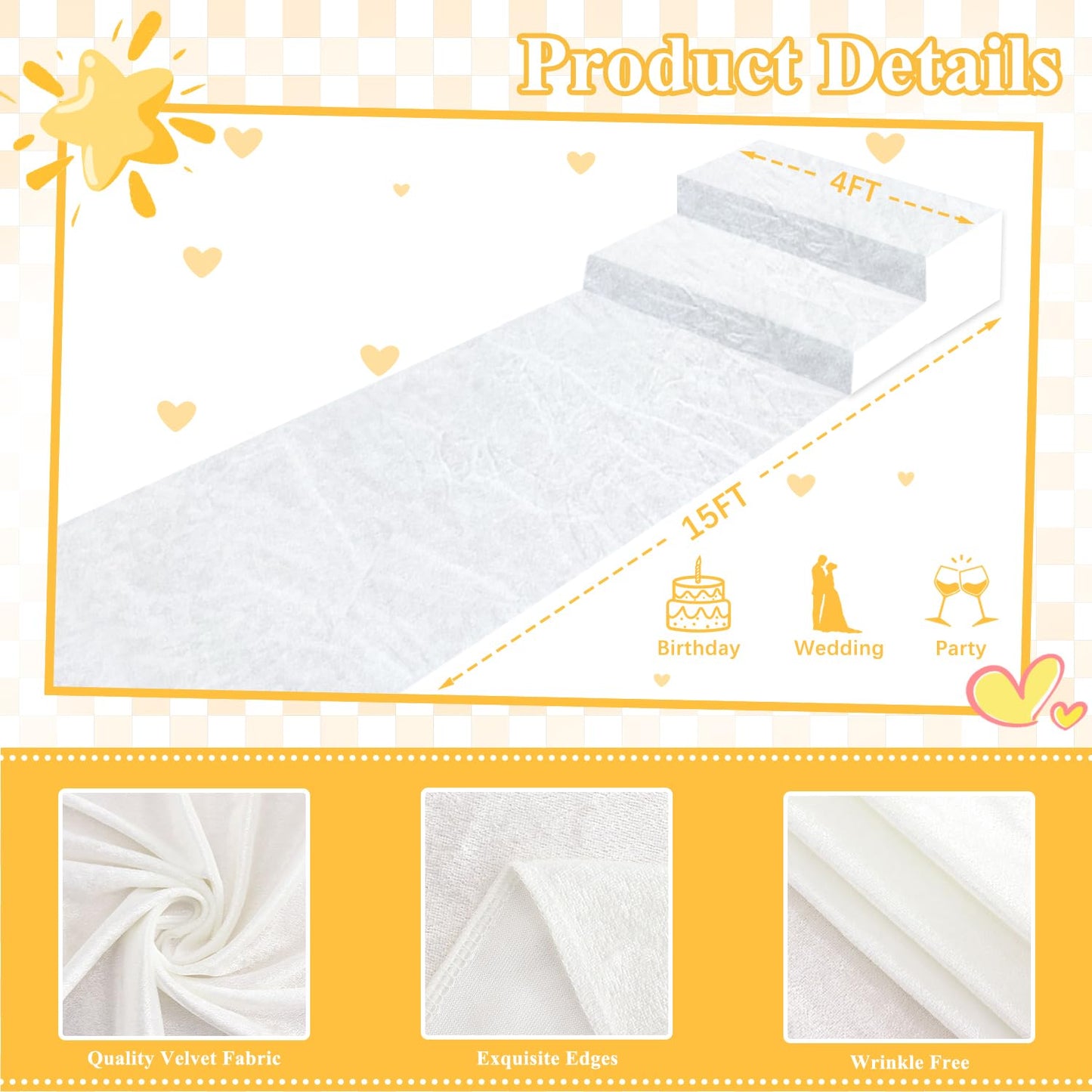 FOTSHARER White Aisle Runner for Wedding Velvet Aisle Runner Rug 4FTx15FT Wedding Carpet Runner Indoor Outdoor Wedding Party Prom Walkway Rugs Decorative Church Runner Wedding Aisle Decorations