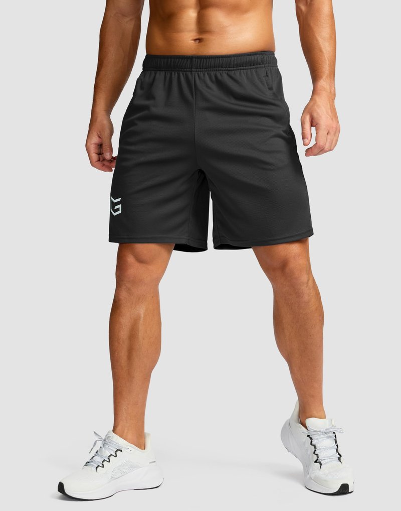 G Gradual Men's 7" Workout Running Shorts Quick Dry Lightweight Gym Shorts with Zip Pockets (Black Large)