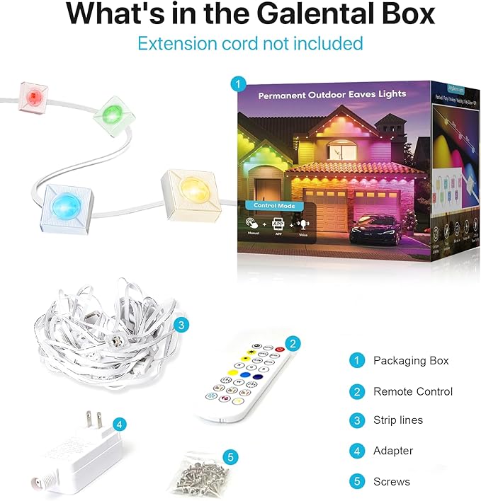 Permanent Outdoor Lights,100FT RGB+IC LED Lights with Smart APP & Remote Control, 72 Scene Modes, Waterproof IP65 for Holiday,Christmas,Yard Decorations(Extension Cord Not Included)