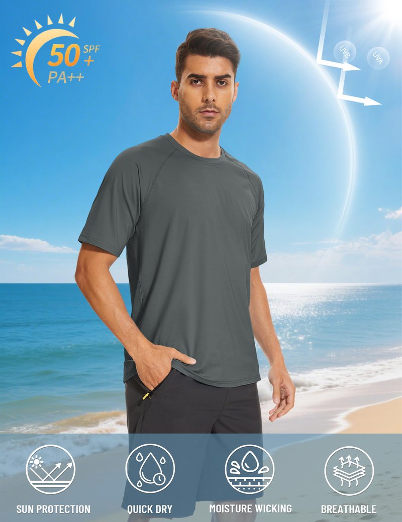 TACVASEN Men's Swim Shirt UPF 50+ Sun Protection Quick Dry SPF Rash Guard Outdoor Beach Fishing T Shirts Black,L