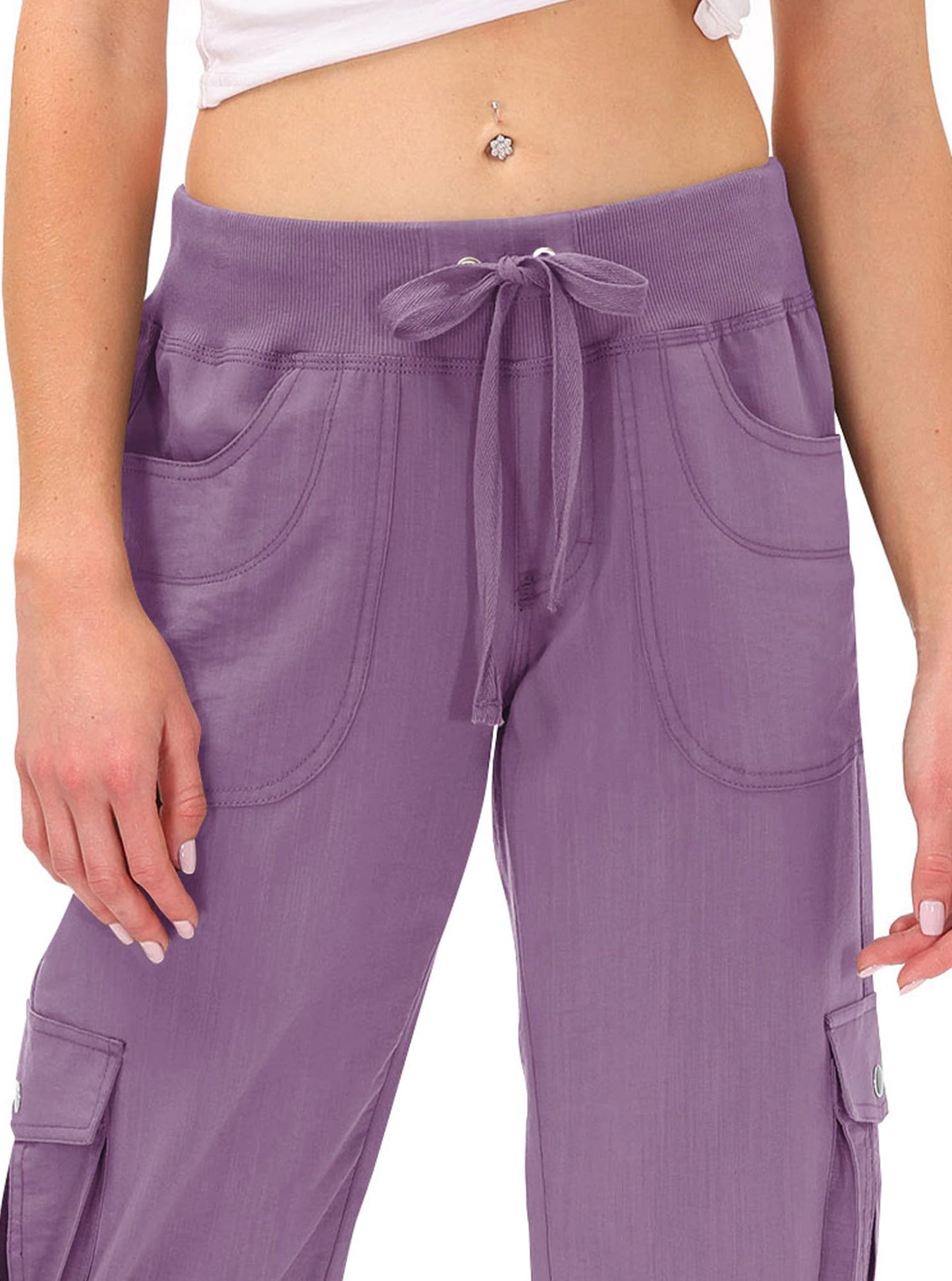 MoFiz Cargo Capri Pants for Women Lightweight Quick Dry Summer Capris for Hiking Travel Casual Pink Purple M