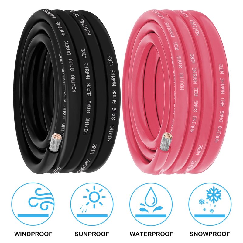 8 Gauge Marine Wire 8 AWG Marine Grade Wire Include 8 Gauge 10FT Red & 10FT Black,8 AWG Tinned Copper Boat Cable for Automotive Boat Speakers Battery Solar Outdoor RV Camper Trailer