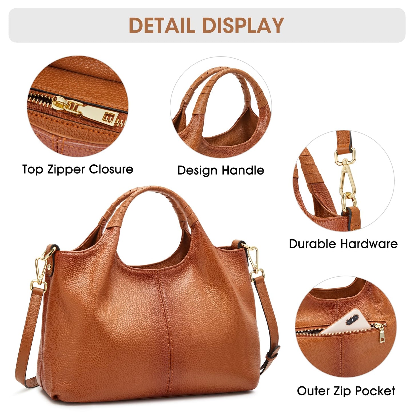 Kattee Leather Purses and Handbags for Women, Medium Crossbody Bags Trendy, Soft Shoulder Satchel Bags, Sorrel