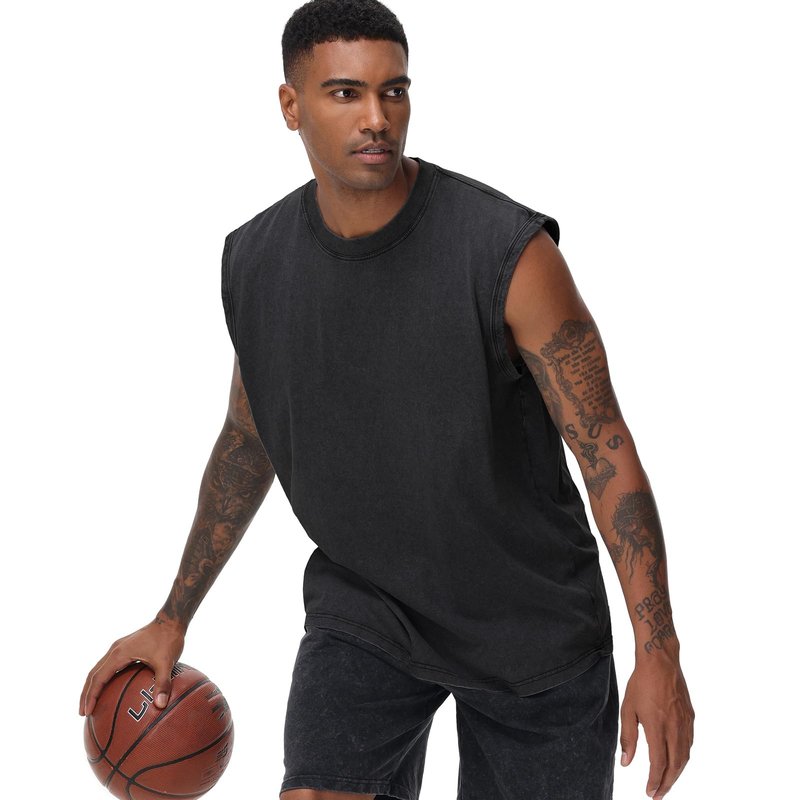 Mens Cotton Sleeveless Tank Tops Cut Off Muscle Gym T Shirts Running Beach Loose Fit Tees(ACCFBK XL)