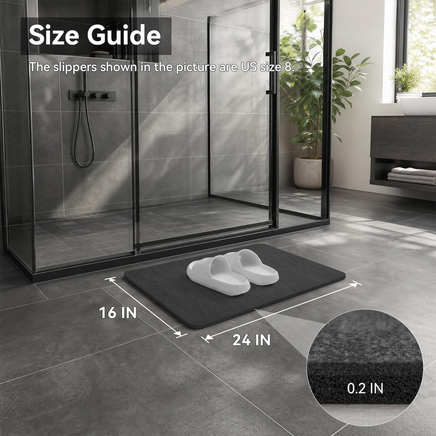 MontVoo -Bath Mat Rug-Rubber Backing Non Slip Quick Dry Absorbent Thin Bathroom Rugs Fit Under Door-Faux Suede Surface Bathroom Floor Mats-Shower Rug for in Front of Bathtub Shower Dark Grey 16"x24"