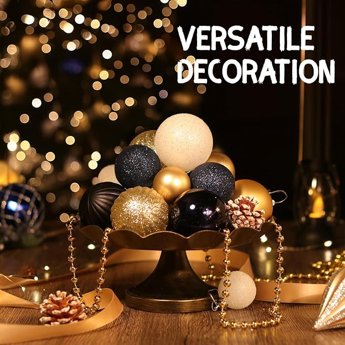 50Pcs Christmas Balls Ornaments for Xmas Christmas Tree, Blue and Gold Shatterproof Christmas Tree Decorations Hanging Ball for Holiday Party Decor(1.57"-2.36")