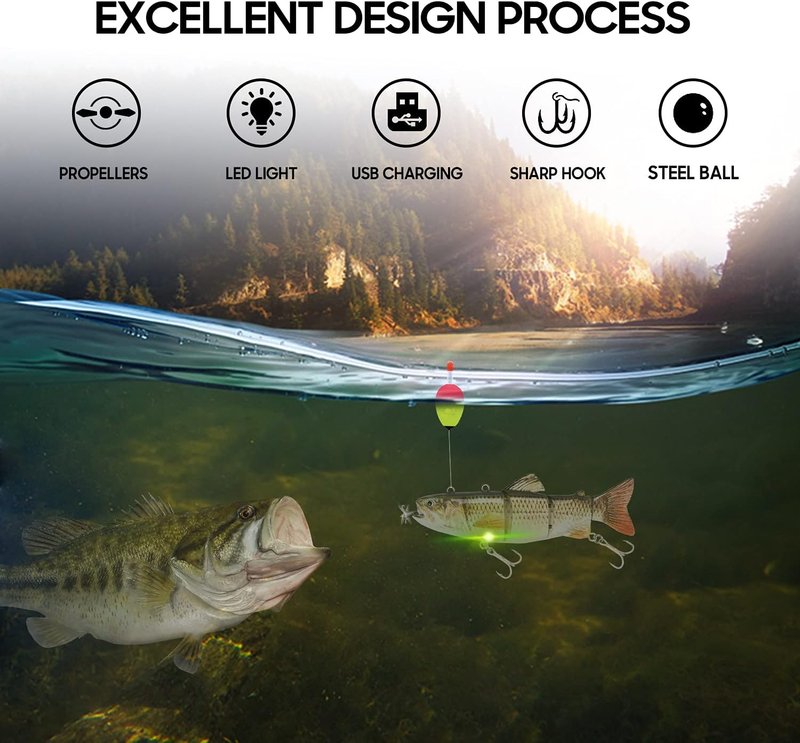 Robotic Fishing Lures - USB Rechargeable LED Light Wobbler | 5.12” Multi-Jointed Swimbaits