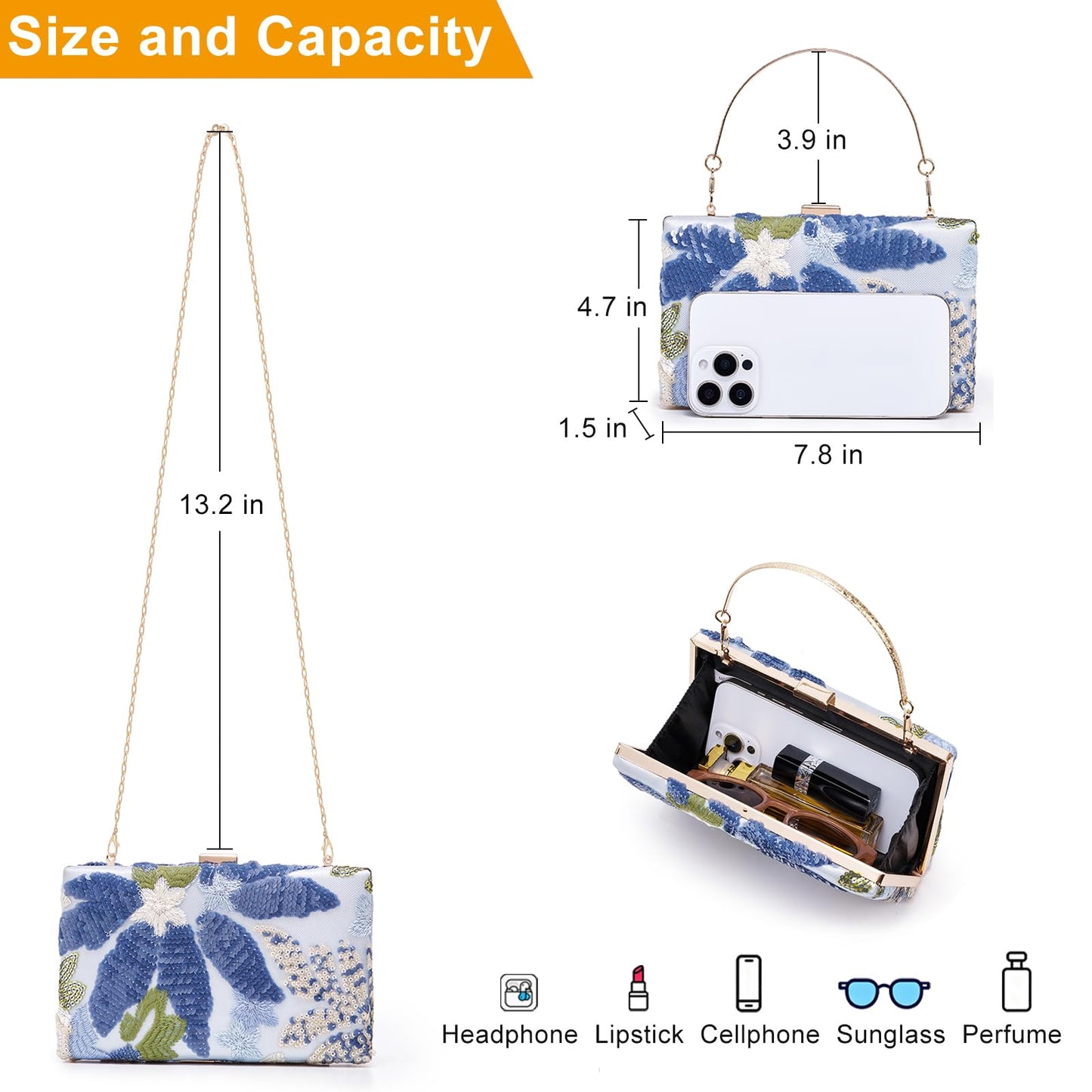 Kseymeir Women Clutch Handbag Evening Shoulder Purse Envelope Evening Bag