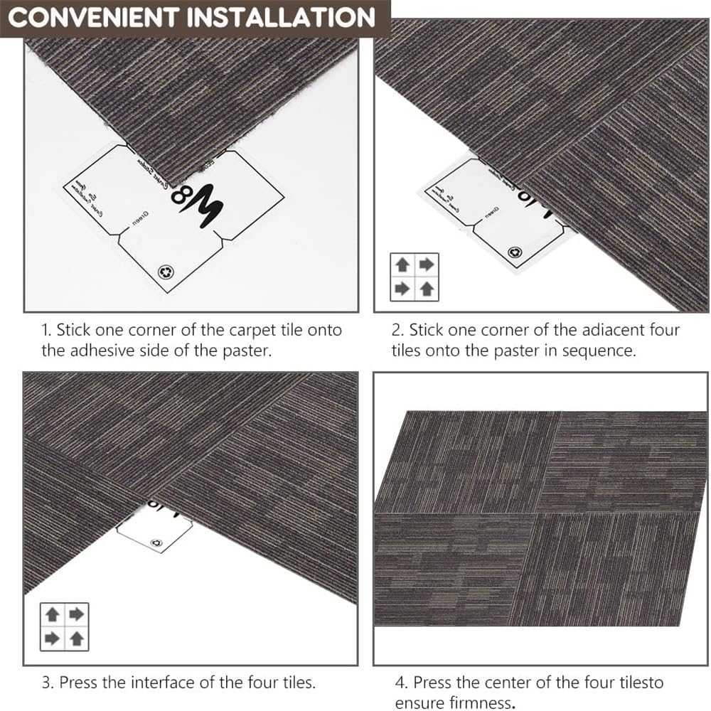 Backontro Commercial Carpet Tiles, 24" x 24" Squares, Non-Slip Soft Square Floor Tile, 18 Pieces/72 sq ft,Easy DIY with Flexlok Tabs for Office, Bedroom, Living Room (1 Box,Brown)
