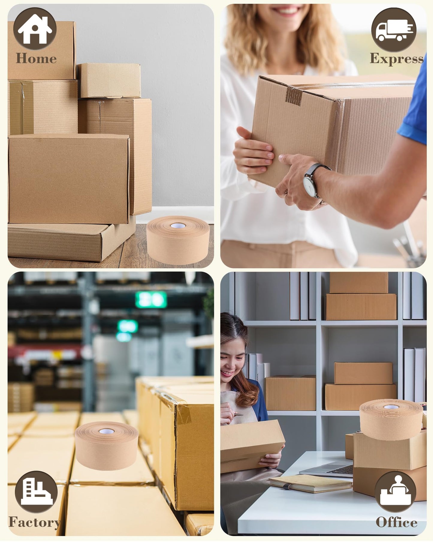 Lichamp 6-Pack Water Activated Kraft Paper Packing Tape, 2" x165 ft Heavy-Duty Eco-Friendly Packaging Tape, Writable & Recyclable for Shipping, Moving, Ecommerce Boxes