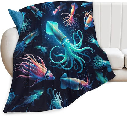Squid Blanket Decor Gifts for Squid Lovers, Flannel Fleece Fuzzy Throw Blankets, Soft Warm Cozy Plush Ocean Animal Blanket for Bed Couch Living Room Stuff Decoration for Kids Adult 50"x40"