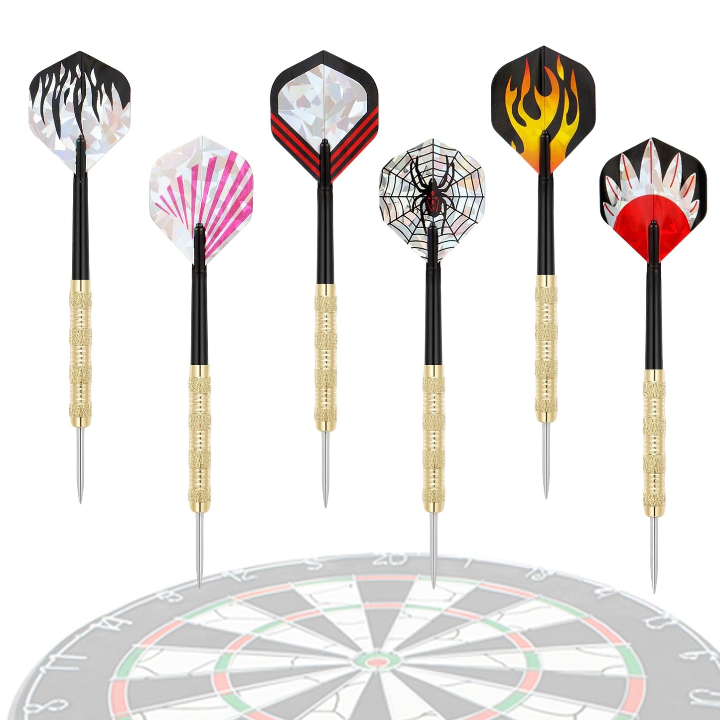 MaxMau 18 pcs Steel Tip Darts Set for Dartboard Metal Point Laser Dart Flights