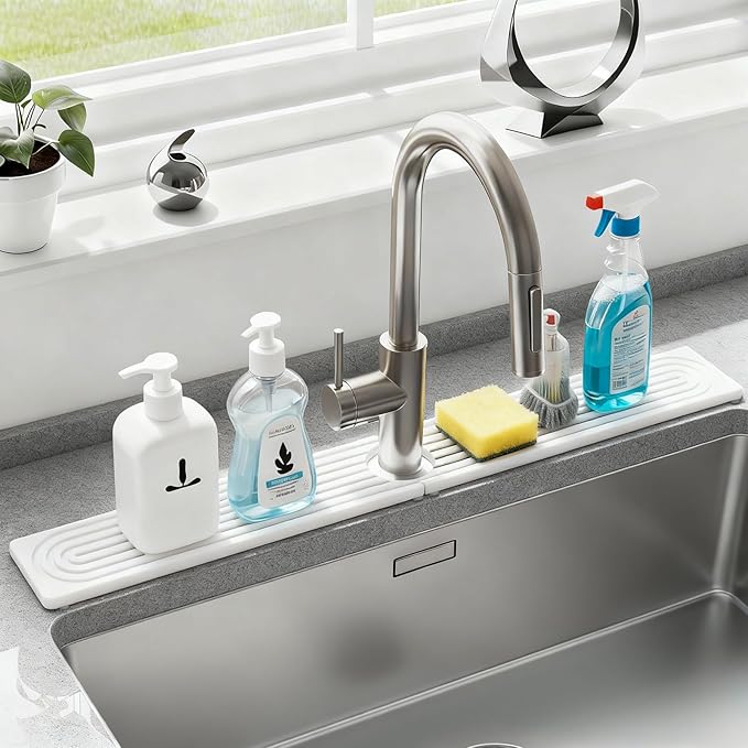 Stone Faucet Mat for Kitchen Sink, Silicone Faucet Handle Drip Catcher Tray Mat