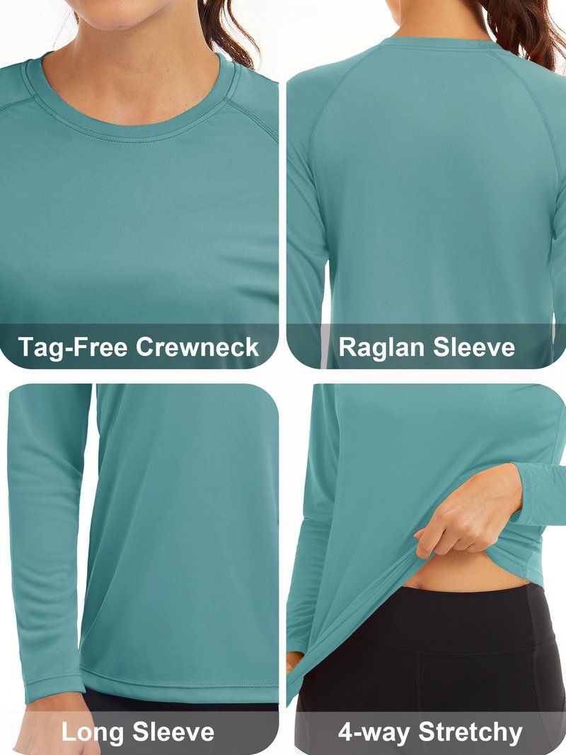 MAGCOMSEN Womens Long Sleeve Shirts - Sun Protection & Rashguard Summer Tees for Women - Grey & Green