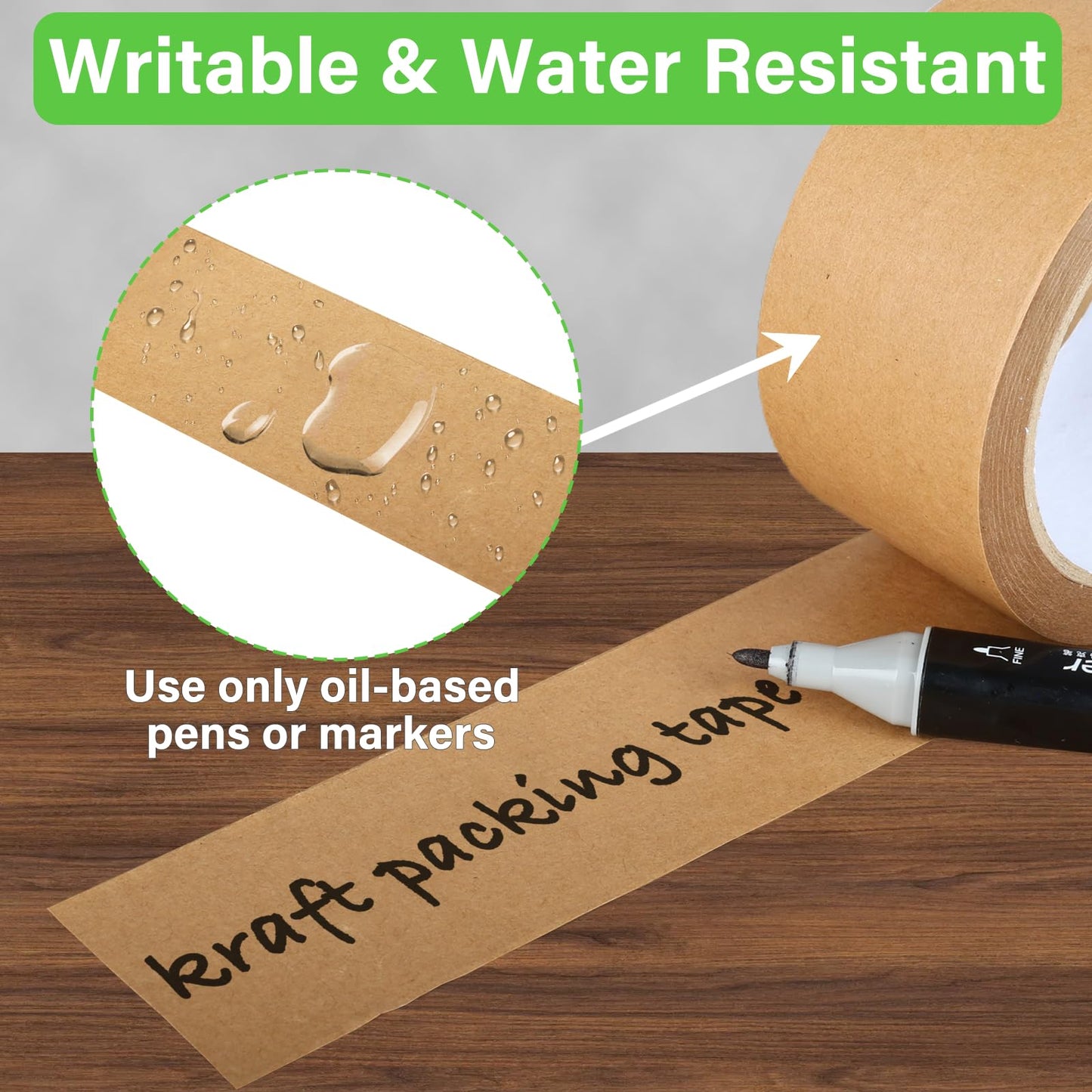GEYYANG Kraft Paper Packing Tape, High Strength Brown Packing Tape for Packing, Shipping, Moving, Sealing and Marking, 6 Rolls Kraft Tape with Dispenser, 2in x 30 yd Total 180 Yards