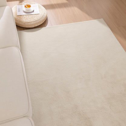 SHACOS Ultra Soft Faux Rabbit Fur Area Rug 3'x5', Non Slip Washable Padded Living Room Rugs, Fluffy Cozy Indoor Modern Carpet for Bedroom Dining Room Kids Room Dorm Home Decor, Beige