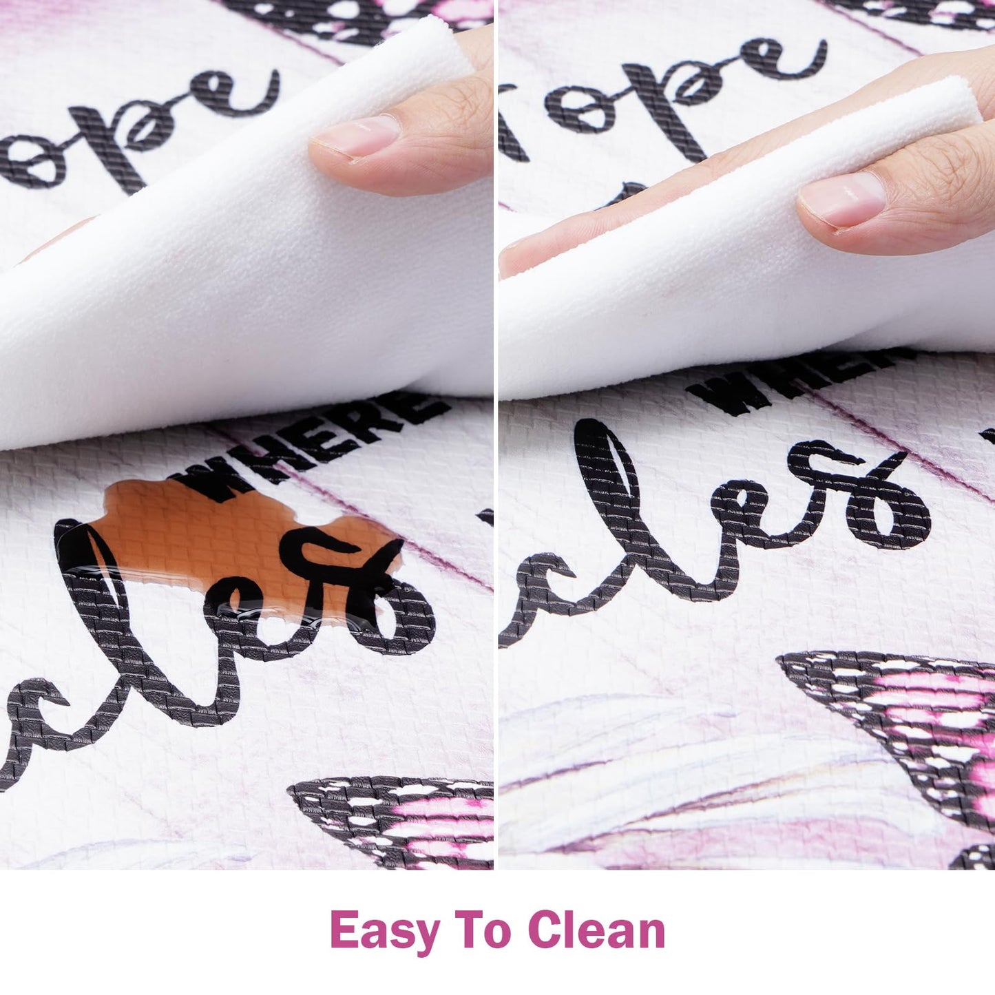 Likiyol Butterfly Kitchen Rugs Sets of 2 Kitchen Mats for Floor Farmhouse Anti Fatigue Mats for Kitchen Floor, Daisy Floral Kitchen Rugs Non Slip Washable Comfort Mat, 18'' x 30''+18'' x 48'', Pink