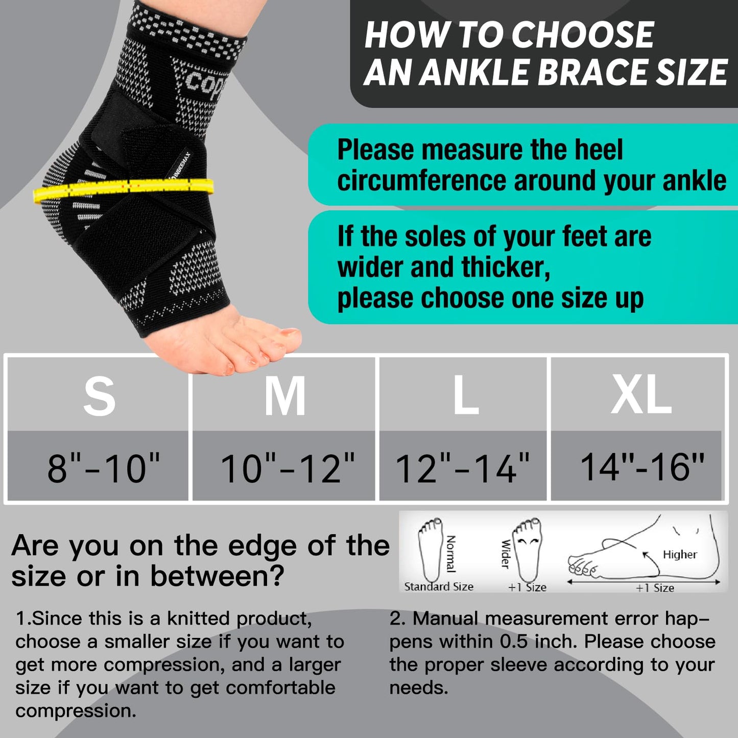 INDEEMAX Ankle Brace for Women & Men, Ankle Compression Sleeve Support Copper Infused Ankle Brace for Sprained Ankle, Plantar Fasciitis Sports, Achilles Tendonitis Pain Relief, Silver Black, M