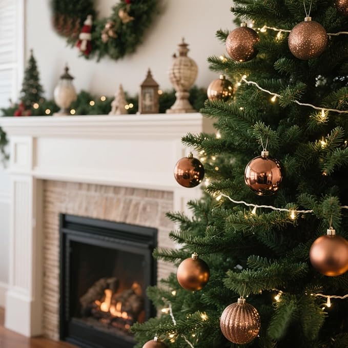50ct Christmas Balls Ornaments for Xmas Tree, Bronze Copper Gold Shatterproof Christmas Tree Decorations Hanging Ball for Holiday Party Decor(1.57"-2.36")