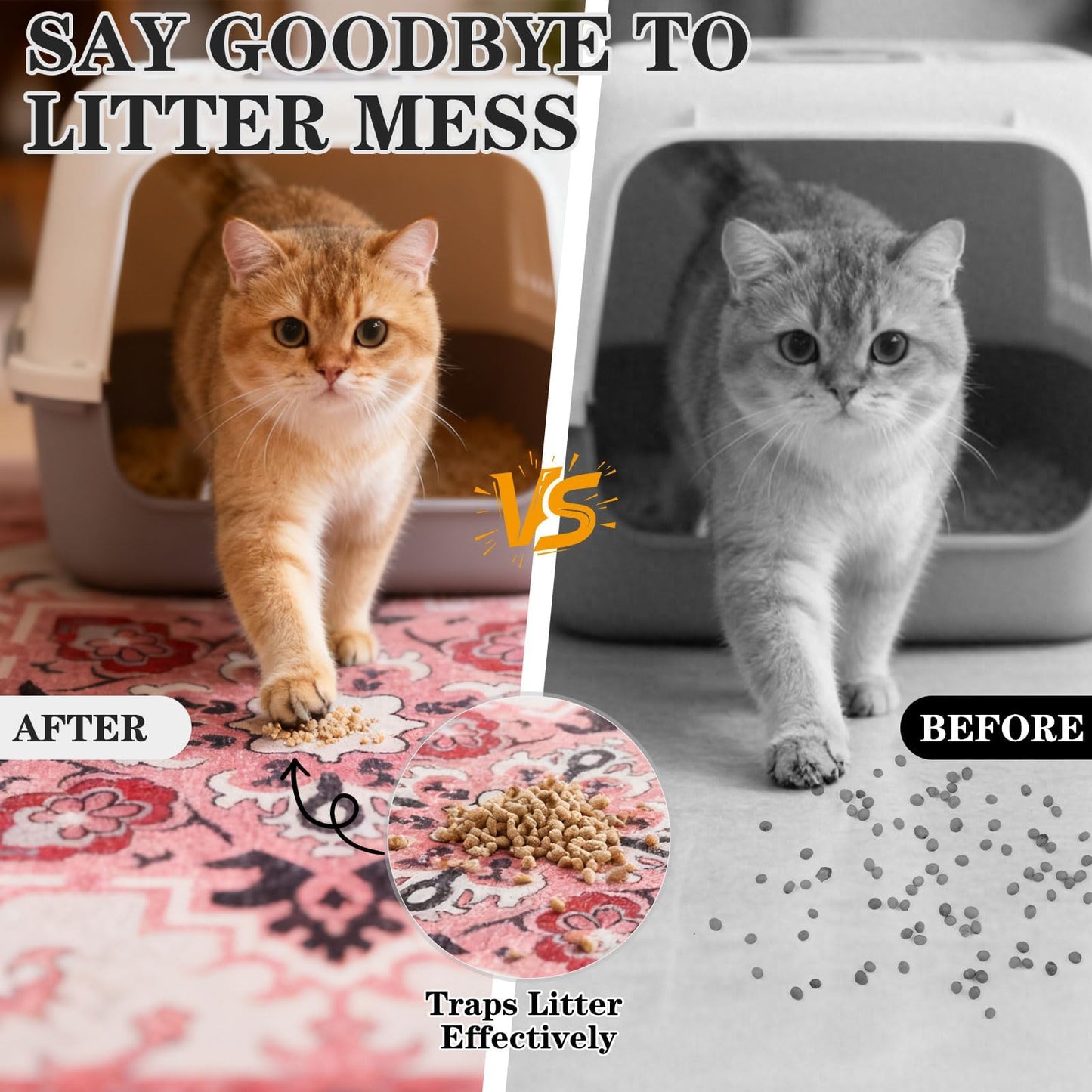 EXPAWLORER Cat Litter Mat, 32”x48” XL Non-Slip Urine Waterproof Litter Trapping Mat Easy to Clean Washable Litter Box Mat for Floor Soft on Kitty Paws, Indoor Food Mats Rug Pads for Bathroom Pink