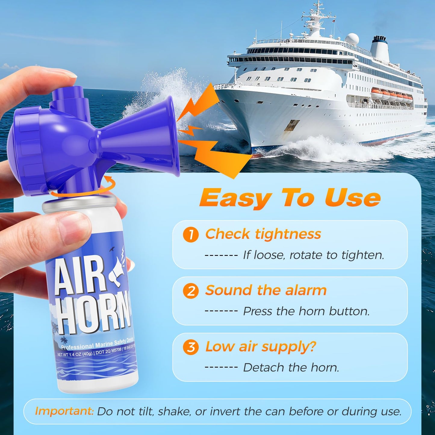 Nicehill 2 Pack Air Horn for Dogs, 122dB Loud Safety Air Horns for Boating, Handheld Marine Horn for Warning Signals & Alerts, 1.4oz, Lake Blue