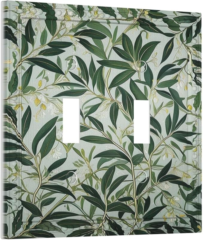 Sage Eucalyptus Leaves Foliage Light Switch Covers Double Toggle 2 Gang Wall Plate Dual Decorative Switchplate Electrical Faceplate for Farmhouse Decor