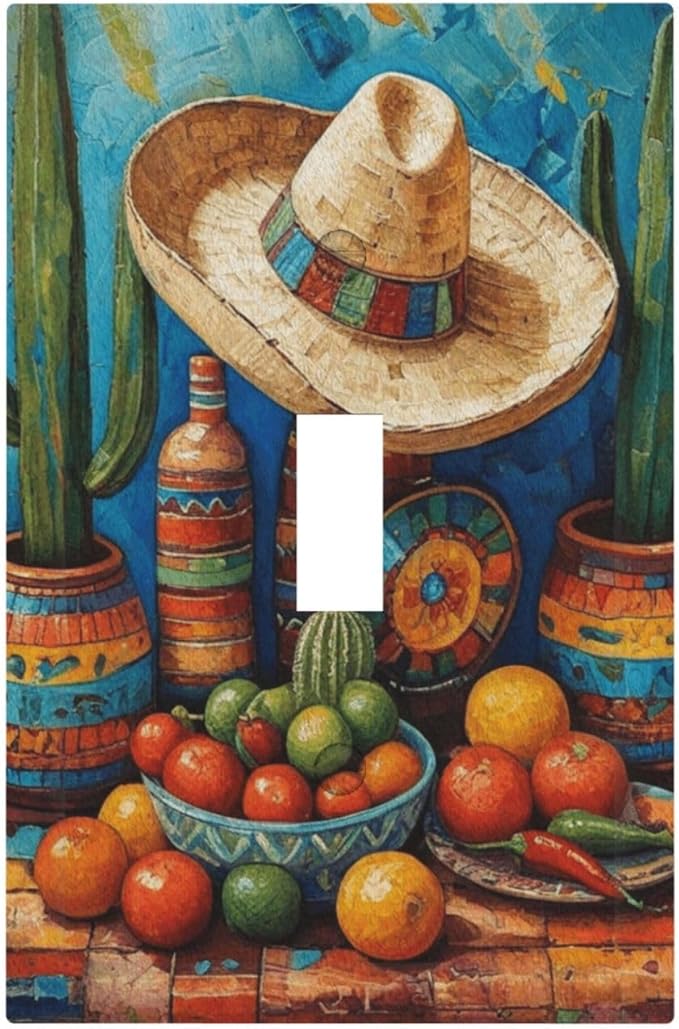 Decorative Art Light Switch Covers Mexican Sombrero & Serape Vibes Single Toggle Wall Plate Decorative Switchcover Electrical Switchplate for Home Decor