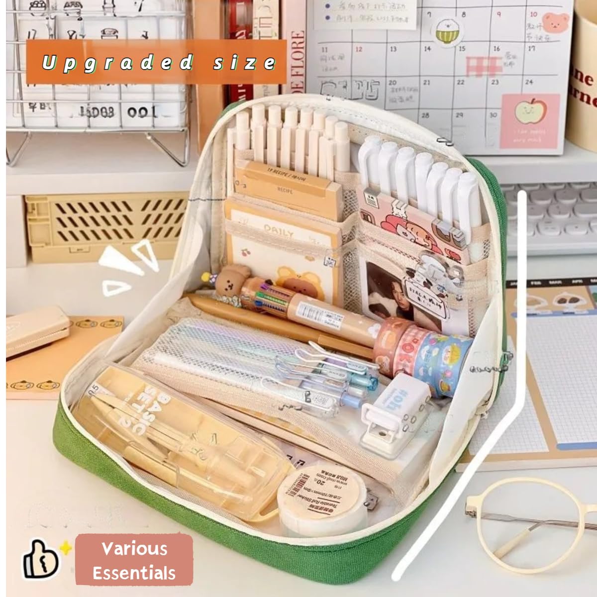 Fcteap Pencil Case Pouch Box Cute Kawaii Large Capacity Aesthetic Zipper Pen Holder Organizer Bag for Office Workspace Supplies Desk Accessories Travel (Off-White)