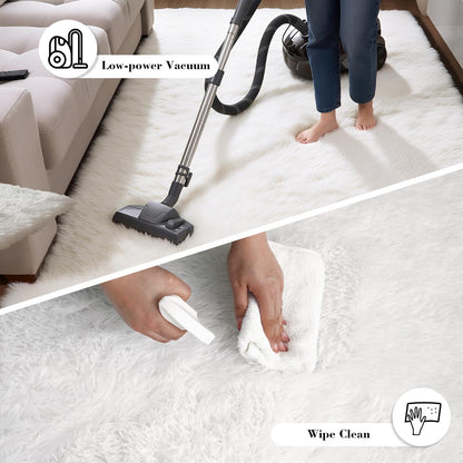 Fluffy Rug Shag Area Rug, White 4x6 Area Rugs for Bedroom, Small Bedside Rug, Soft Fluffy Shag Entryway Throw Rugs for Living Room Bedroom Room Home Decor