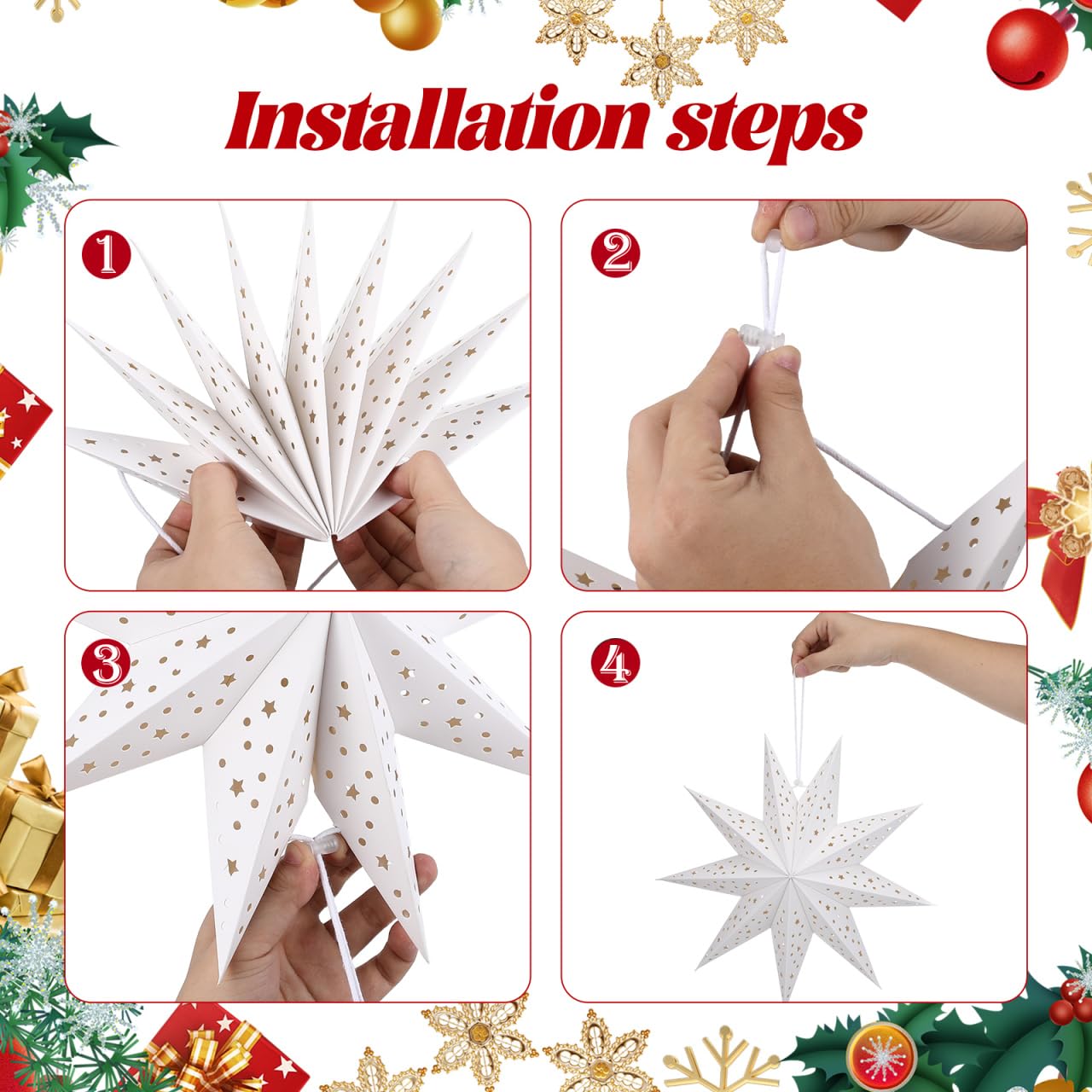 Toddmomy 3 Pack 14 Inch White Paper Star Lampshades - 3D Hollow Hanging Pendant Decor Paper Star Lanterns for Christmas Wedding Birthday Home Party Festival New Year Valentine's Day