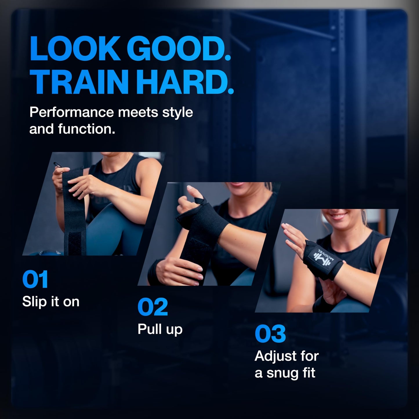Modvel Adjustable Wrist Wraps for Gym & Lifting – Thick, Breathable Support Straps for Wrist Stability, Comfort & Grip – Ideal for Weight Training, CrossFit & Gym Workouts – R Dark Blue 2-Pack