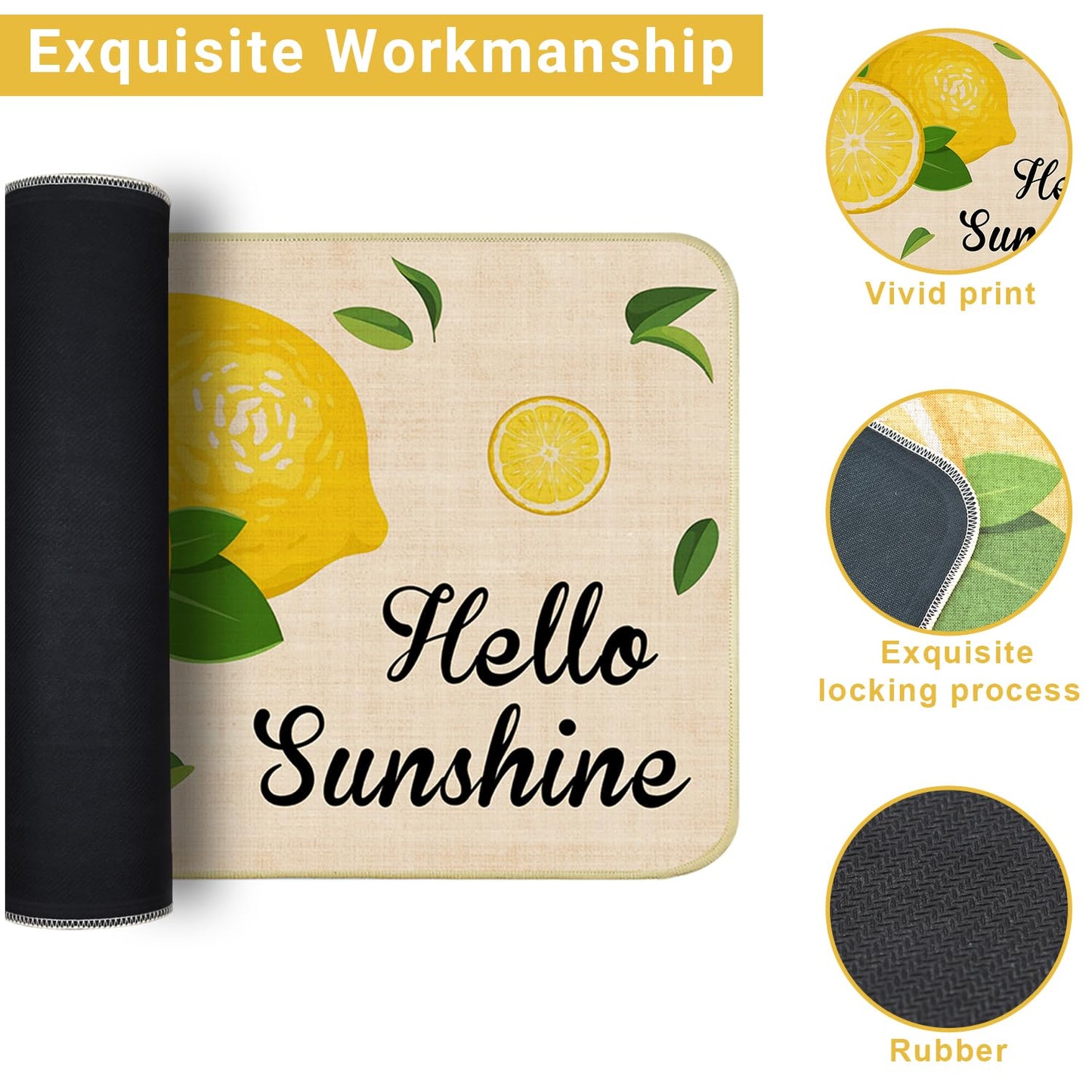 Nialnant Lemon Kitchen Rug Set of 2, Non Slip Lemon Kitchen Mat, Kitchen Floor Mats for in Front of Sink, Kitchen Rugs for Bedroom, Lemons Kitchen Decor and Accessories 17'' x 47'' + 17'' x 30''