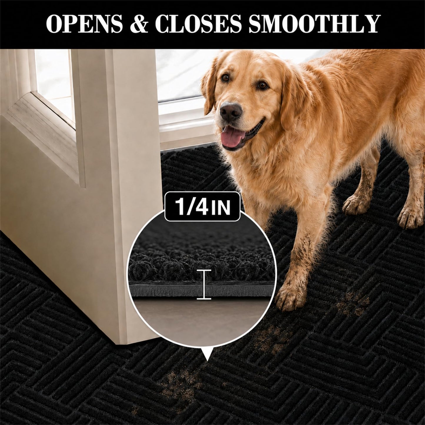 PEADEEAS Front Door Mat Outside Entrance, 5x7ft Oversized Heavy Duty Rubber Doormat, Large Low Profile Non Slip Door Mat, Trap Dirt and Moisture, Easy Clean Indoor Outdoor Entryway Mat, Black