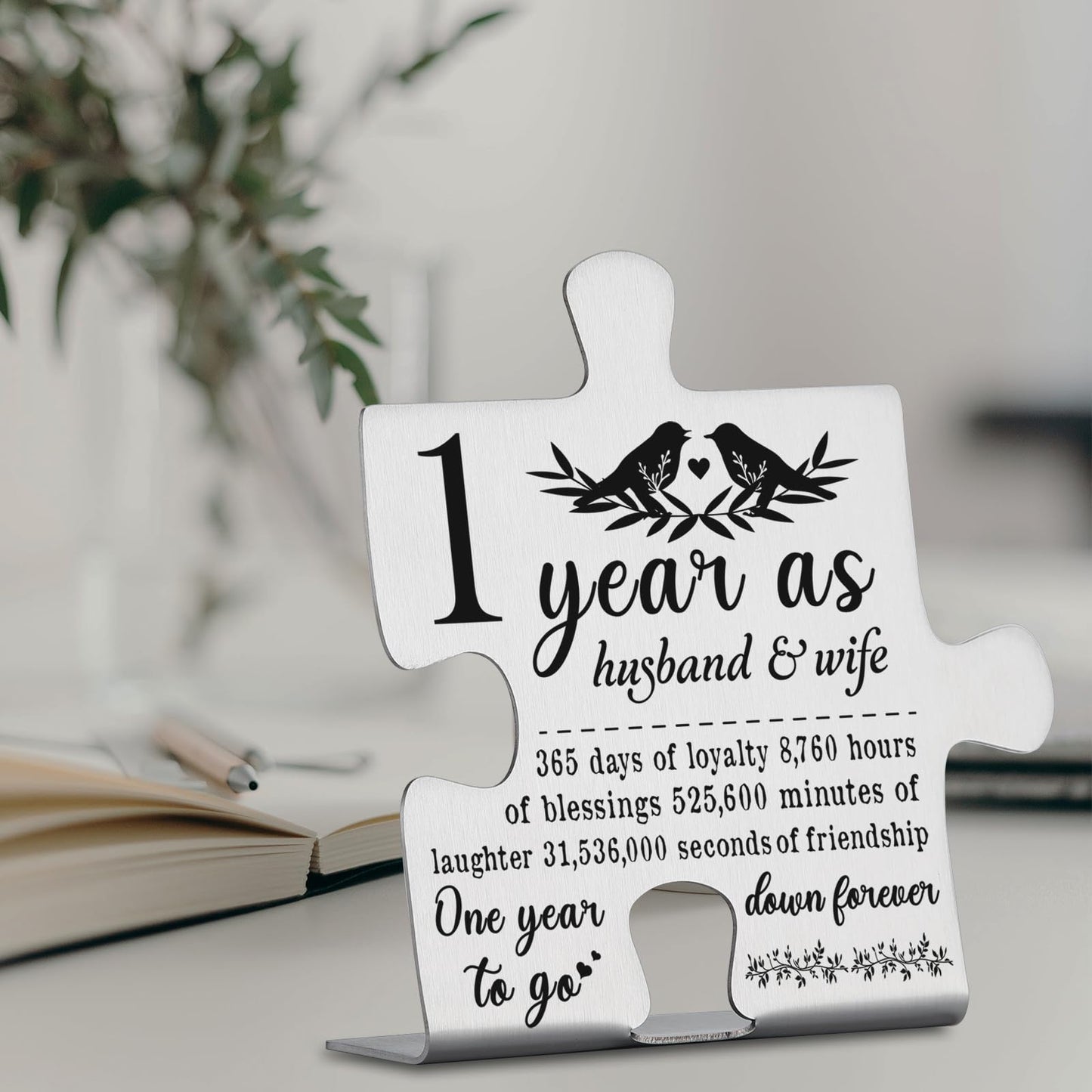 1 Year Anniversary Plaque Gift for Husband Wife, 1st Marriage Gift for Couple Ornament Decor Stainless Steel Puzzle Piece Decorative Signs Plaques YPP7