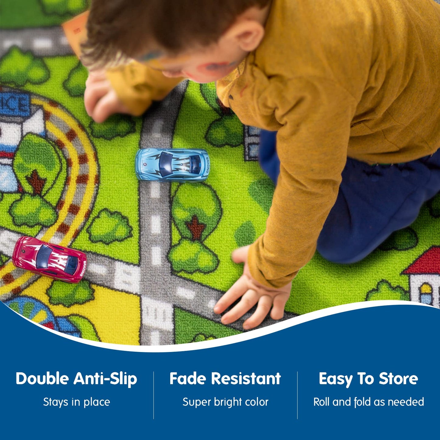Booooom Jackson Car Rug with Exquisite Box,Washable Rug Kids Area Rug Play Mat 60"x32",Train Track Car Mat,Children Non Slip City Road Floor Carpet for Playroom Bedroom Kids Room