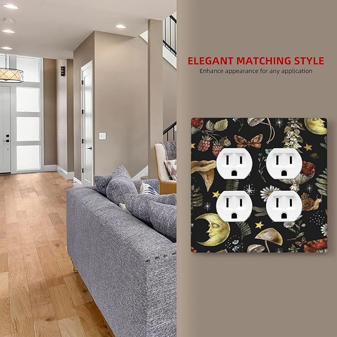 Decorative Light Switch Cover Plate Nature Plant Botanical Daisy Musrhoom Snails And Moon 2 Gang Socket Covers Double Duplex Wallplates Switch Plates and Outlet Covers for Bathroom Home Decor