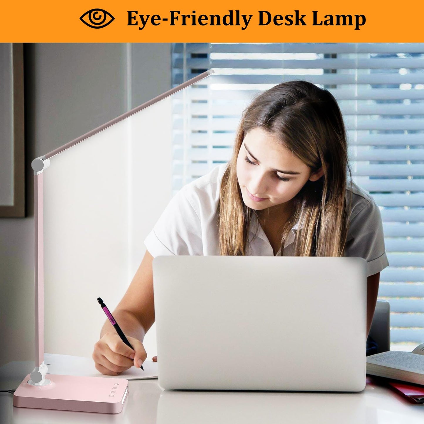 LED Desk Lamp with USB Ports,Touch Desk Lamps for Home Office with 5 Color Modes,3 Brightness Desk Light with Small Night Light,Reading Lamp Table Lamp for Bedroom Bedside Study Black （with adapter）