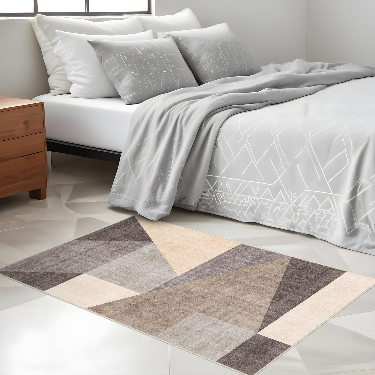 Washable Modern 2x3 Area Rug: Non-Slip Small Throw Carpet Pet Friendly Low Pile Mat for Entryway Kitchen Bedroom Bathroom Floor Stain Resistant Indoor Geometric Rug Brown/Grey