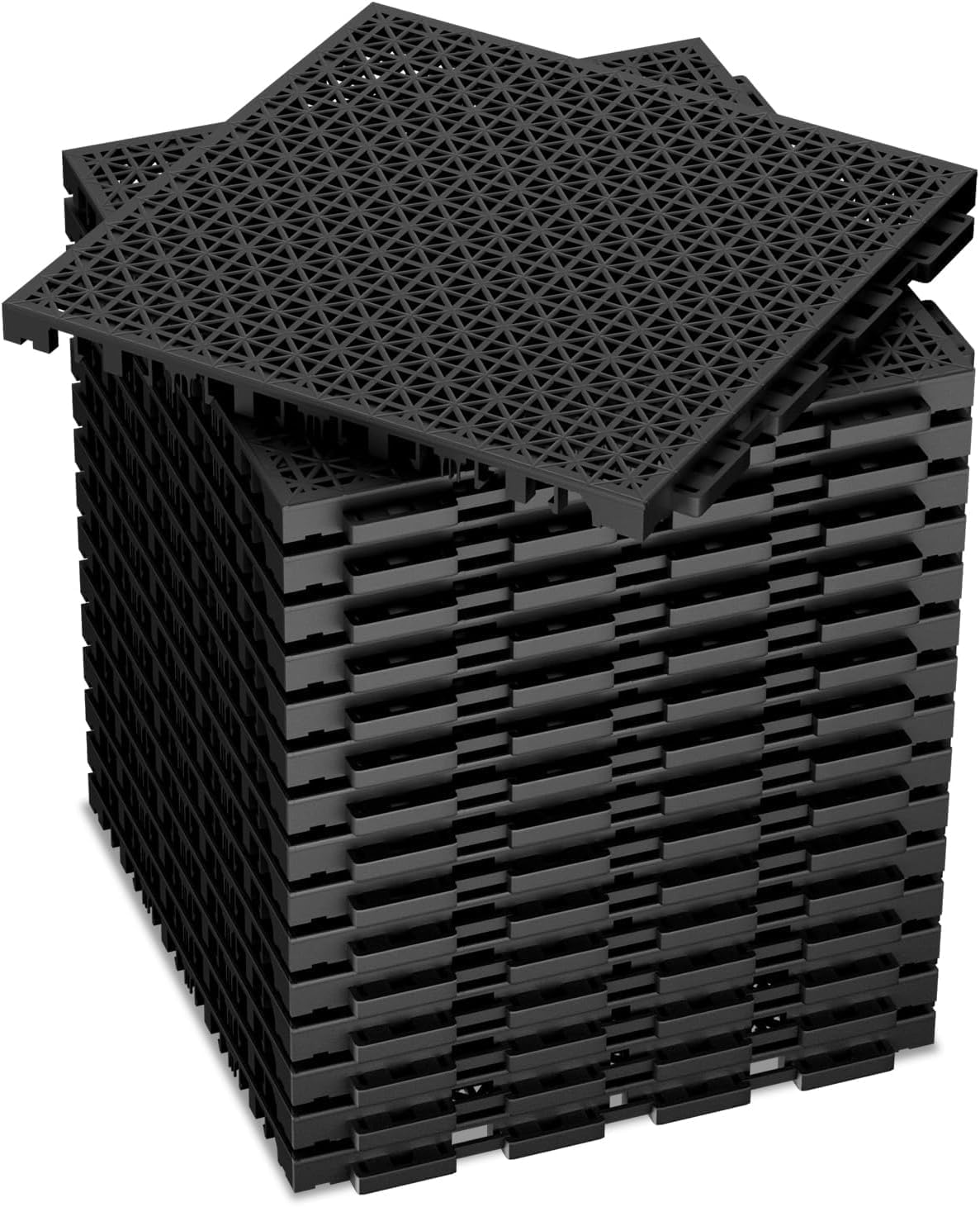 16 PCS Modular Interlocking Cushion Interlocking Floor Tiles with Hole Drainage Mat 10" x 10" Non Slip Pool Deck Mat Outdoor for Drain Deck Pool Patio Shower Kitchen Balcony (Black)