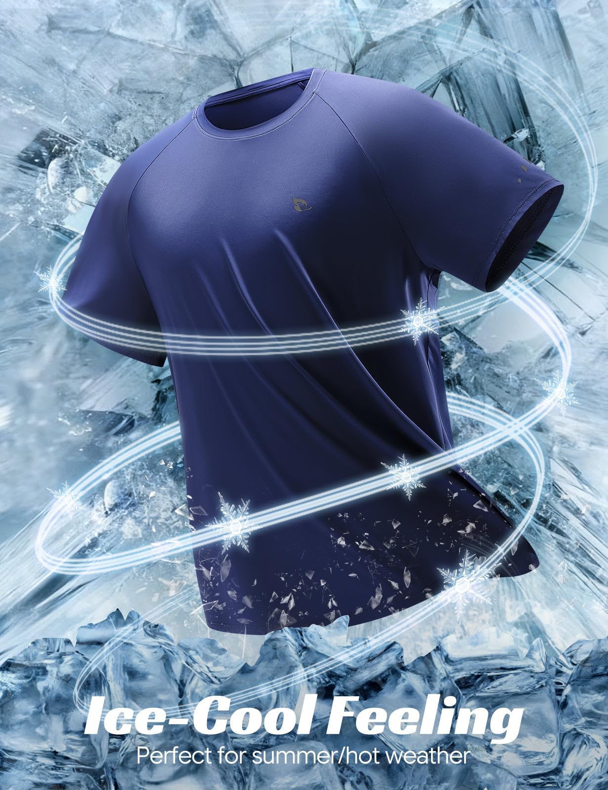 baleaf Ice Cooling Running Shirts for Men Short Sleeve Athletic Workout T-Shirts UPF 50+ Sun Protection Quick Dry Moisture Wicking Tee Navy Blue 2XL