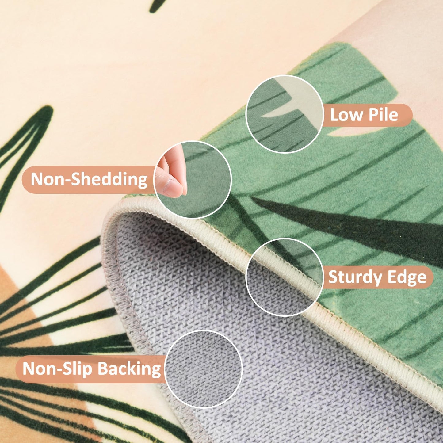 Instellar 5x7 Washable Area Rug for Living Room–Low Pile Non Slip Green Botanical Leaf Carpet for Bedrooms Kitchen Dining Room and Kids' Room,Pink