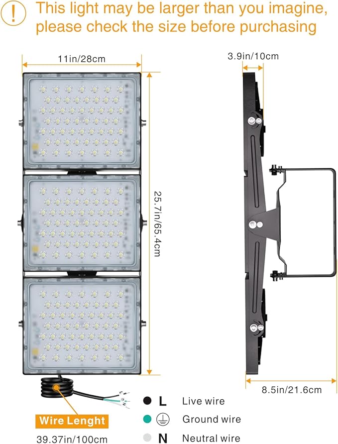 STASUN Flying Series Pro 300W 30000LM LED Flood Light Outdoor, 3000K Warm Soft White, 110V-130V, IP66 Waterproof Exterior Floodlight for Stadium, Arena, Court, Commercial, Backyard, Parking Lot