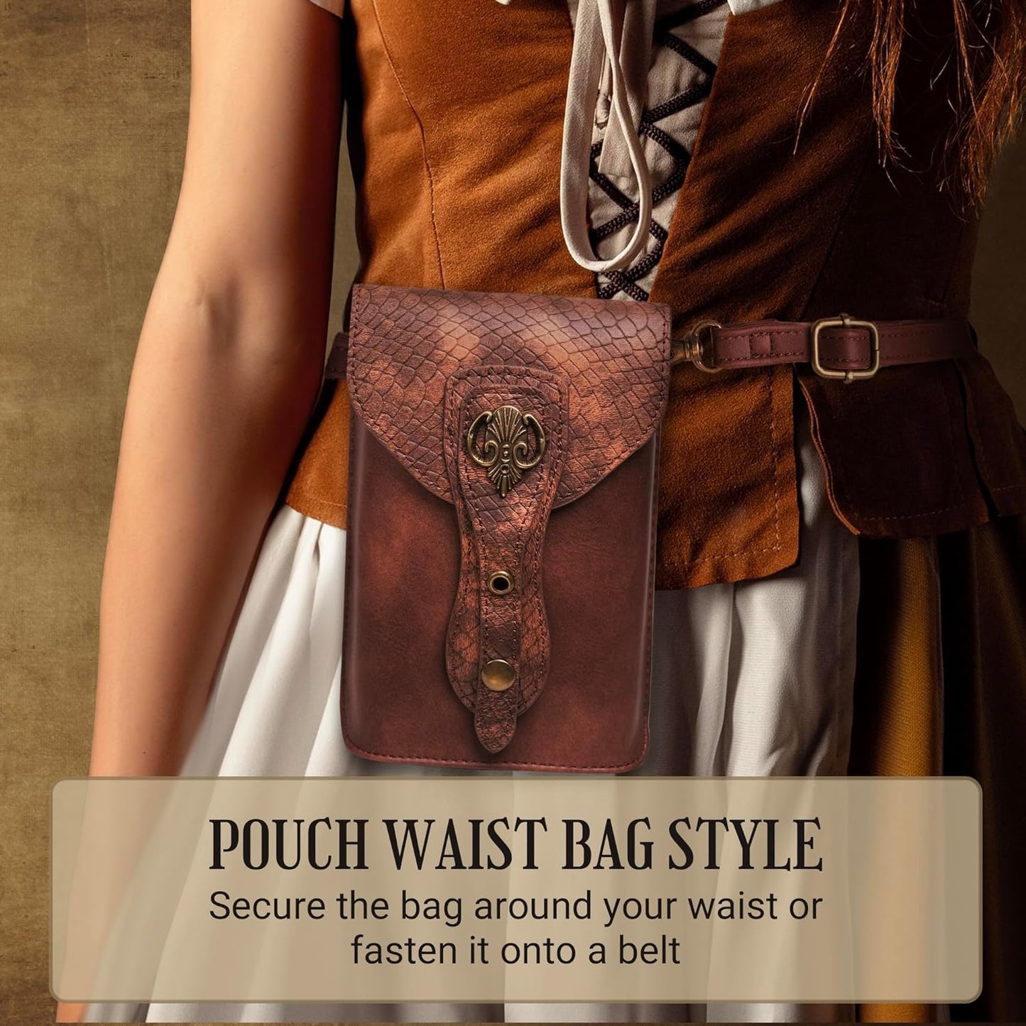 Medieval Leather Belt Pouch – Versatile Renaissance Bag for Ren Faire, Crossbody Cell Phone Holder, and Fairy Accessories - Brown Viking