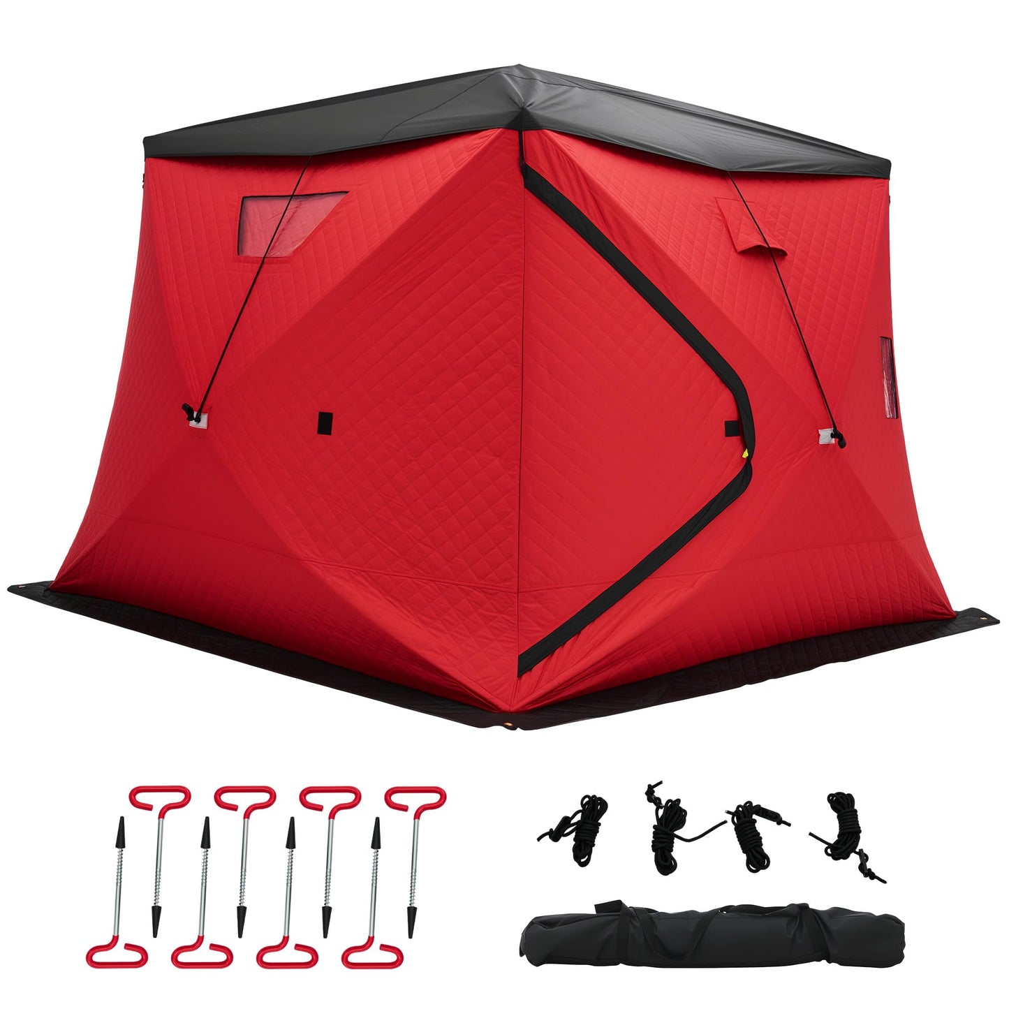 Albott Insulated Pop-Up Ice Fishing Tent, 4–5 Person Ice Shanty with 3-Layer Oxford Fabric, Waterproof Cover, Chimney Vent, Anchors & Ropes, Portable Warm Shelter with Carry Bag